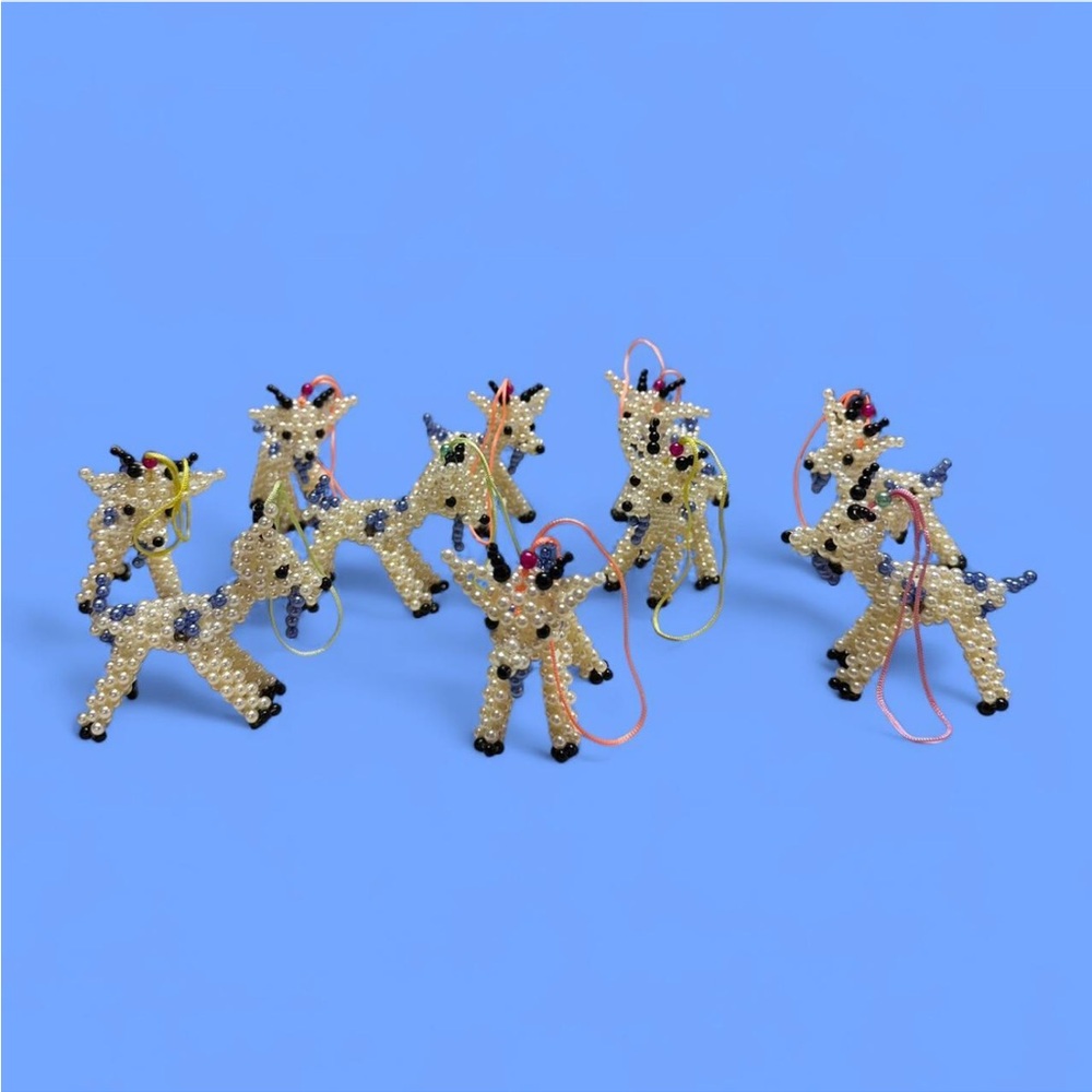 10pc Blue Beaded Reindeer Christmas Ornaments – Handmade Holiday Set